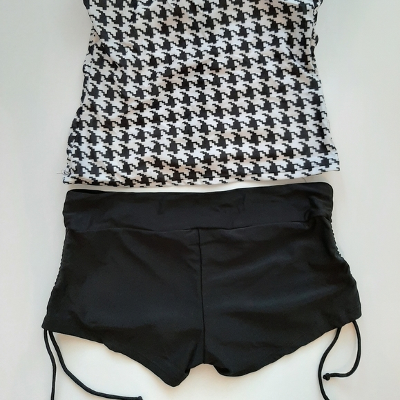 Womens Swimsuit Black White Houndstooth Plaid Tankini Swimwear Bathing Suit Sz L - Picture 6 of 6
